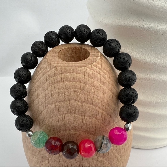 GEMSTONE & Lava Stone Diffuser Beaded Bracelet - Picture 1 of 13